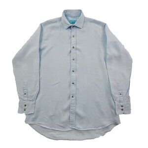 Toscano 100% Linen Shirt Men's L Large Sky Blue Long Sleeve Button-Up Classic